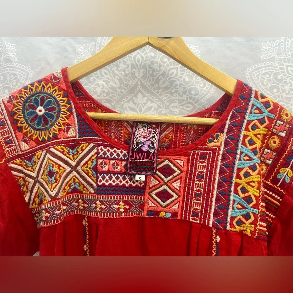 Johnny Was Red Embroidered Linen Dress/Tunic, Women’s Small; Beach Boho Beauty! - Picture 13 of 17